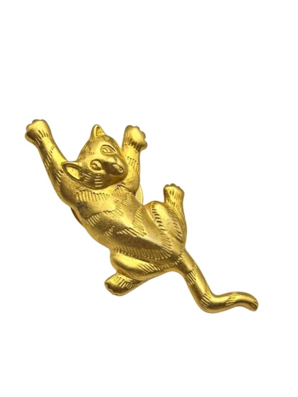 Vintage 1980s Signed Playful Gold Tone Kitty Cat Brooch